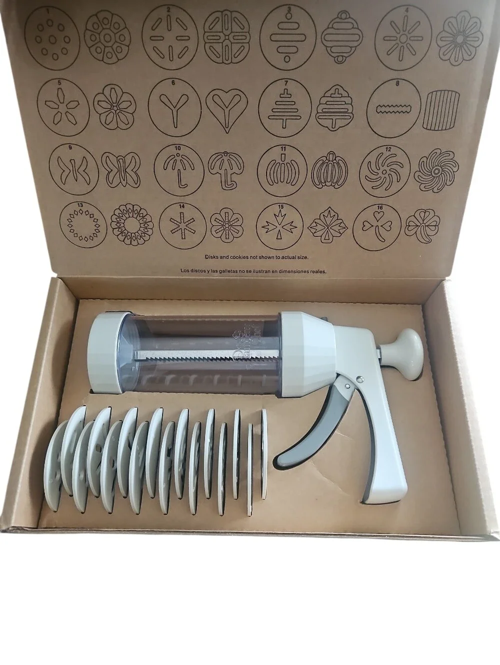 The Pampered Chef Tan Cookie Press - Easy Dough Dispenser Open Box